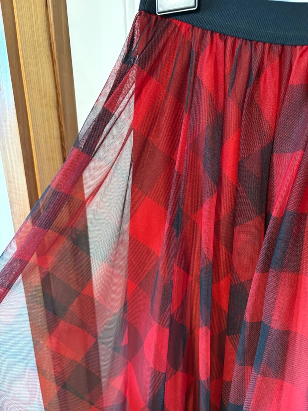 Imperial Red Tulle Plaid Skirt - Picture 3 of 7